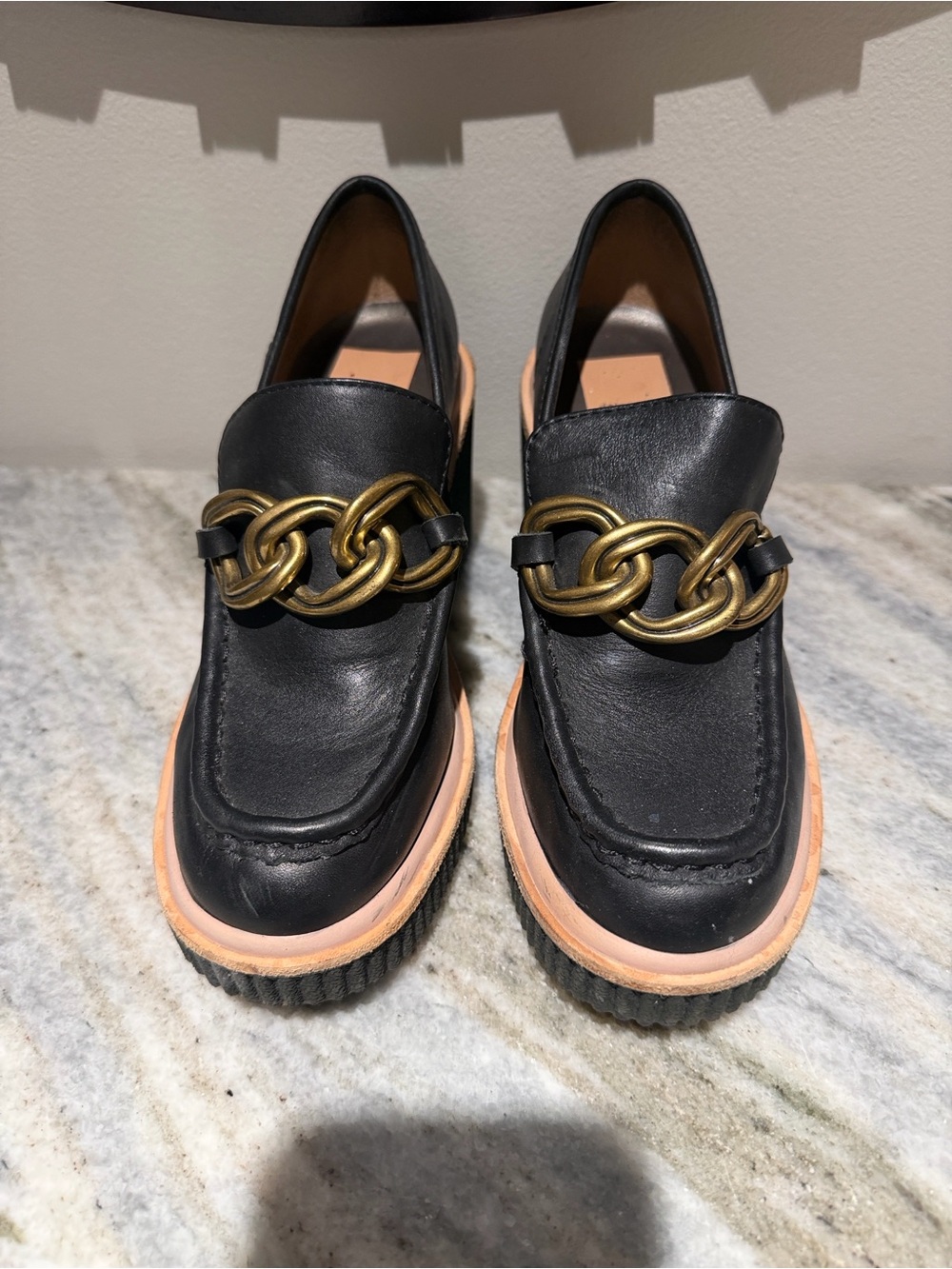 Dolce Vita Brenan Black Platform Leather Chain Accent Women's Loafers